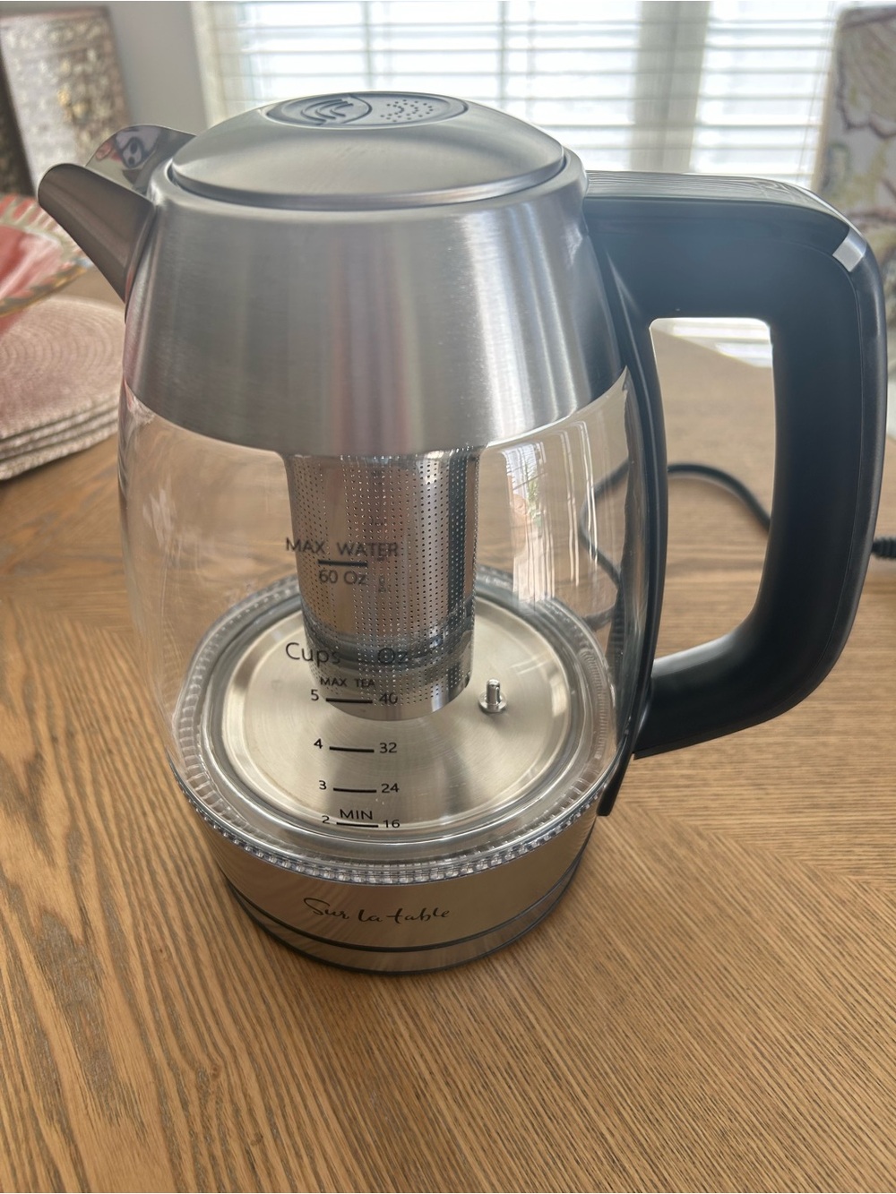 Sur La Table Stainless Steel Electric Tea Kettle with Infuser - Silver/Black